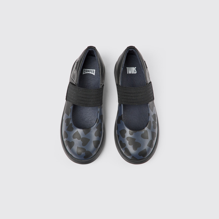 Overhead view of Twins Black leather Mary Jane shoes for kids