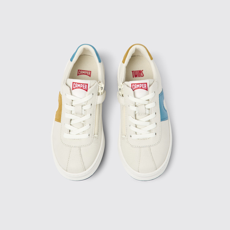 Overhead view of Twins White leather and nubuck sneakers for kids