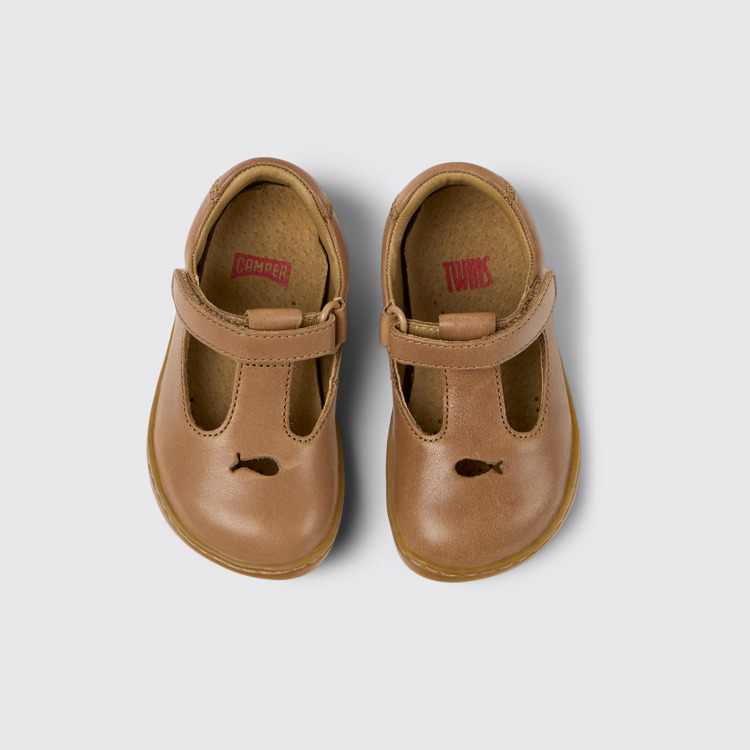 Overhead view of Twins Nude Leather Kids' Shoes.