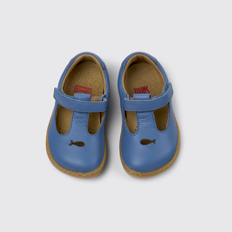 Overhead view of Twins Blue Leather Shoes for Kids.