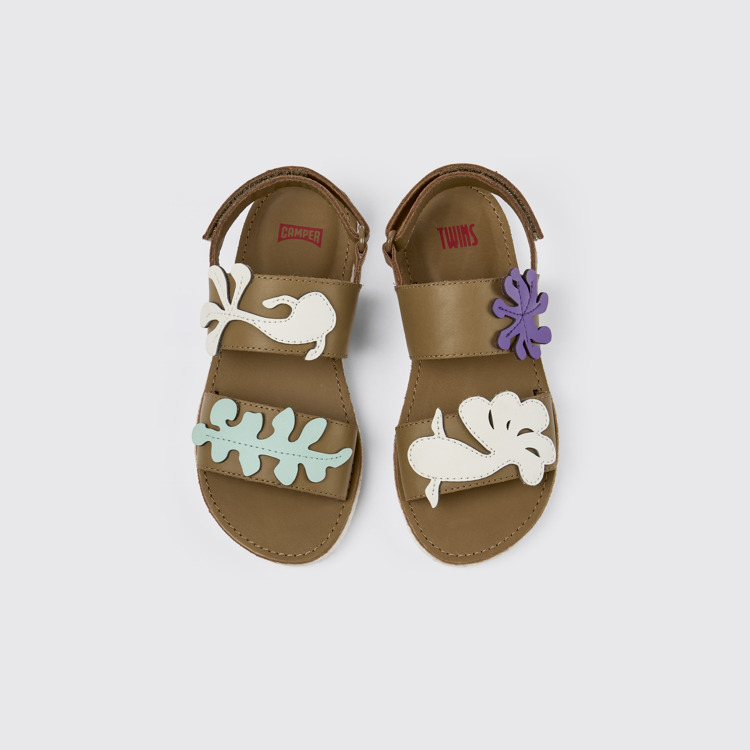 Overhead view of Twins Brown Leather 2-Strap Sandal