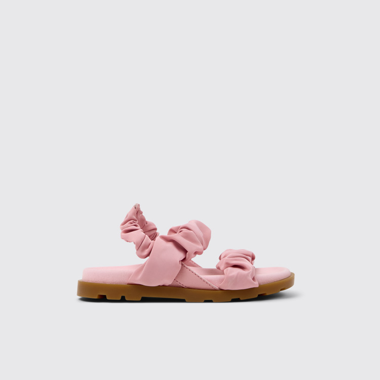 Side view of Brutus Sandal Pink Leather and Recycled PET Sandals for Kids.