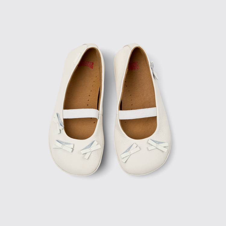 Overhead view of Twins White Leather Ballerina for Kids.