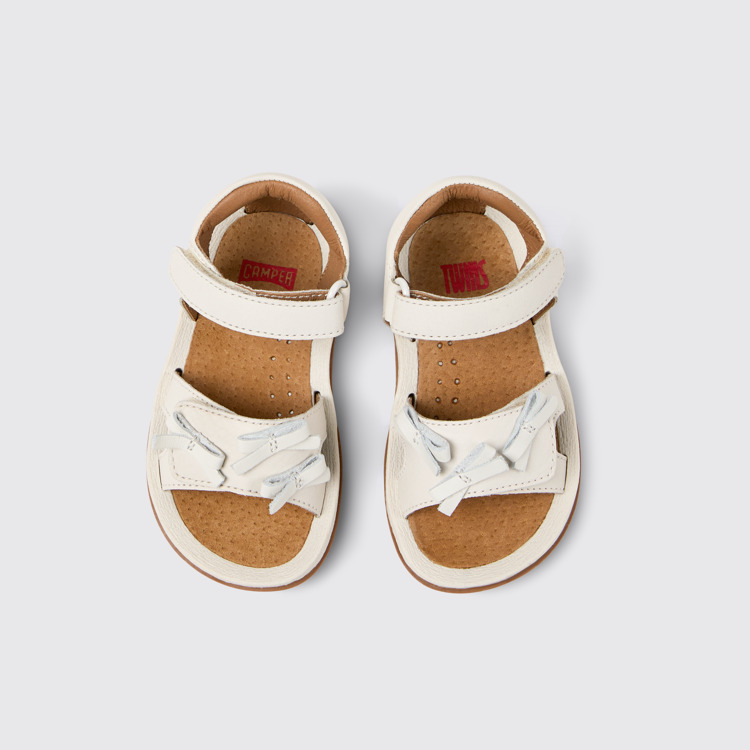 Overhead view of Twins White Leather Kids' Sandal.