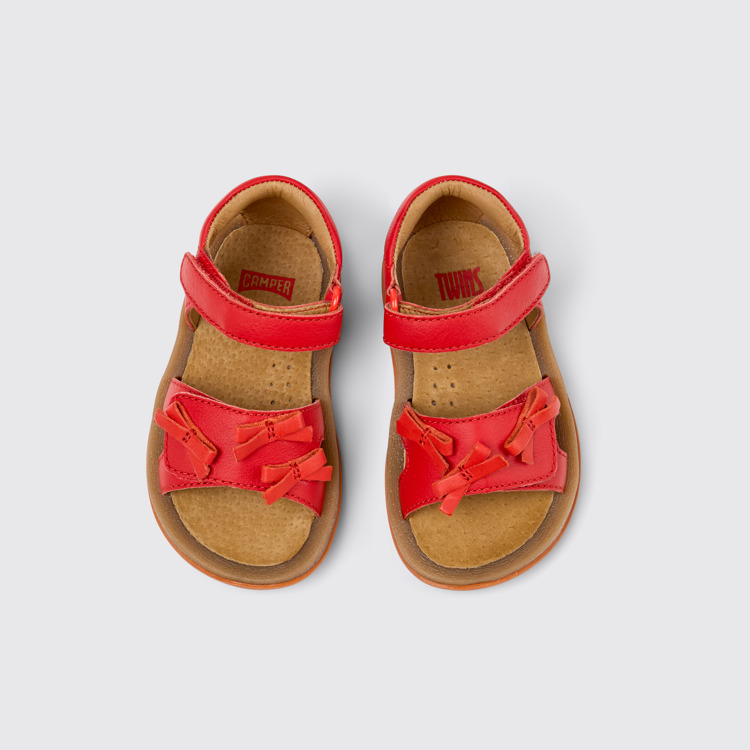 Overhead view of Twins Red Leather Kids' Sandal for Children.