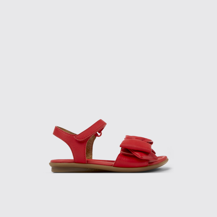 Side view of Right Red Leather Sandals for Kids.
