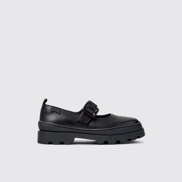 Side view of Brutus Black Leather Shoes for Kids.
