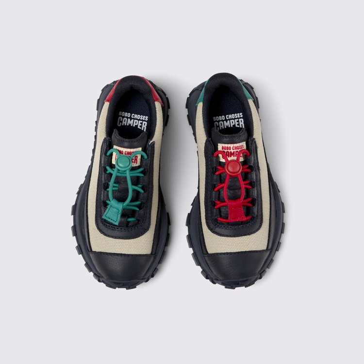 Overhead view of Bobo Choses x Camper Multicolor Textile and Leather Kids' Sneaker.