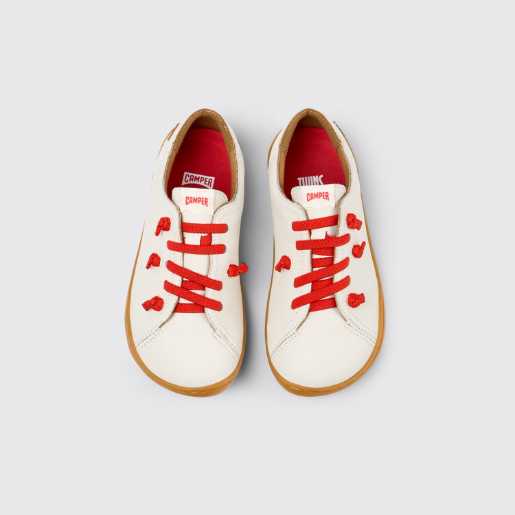 Overhead view of Twins White Leather Kids' Shoes for Children.