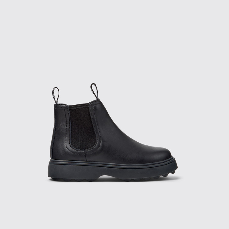 Side view of Norte Black Leather Ankle Boots for Kids.