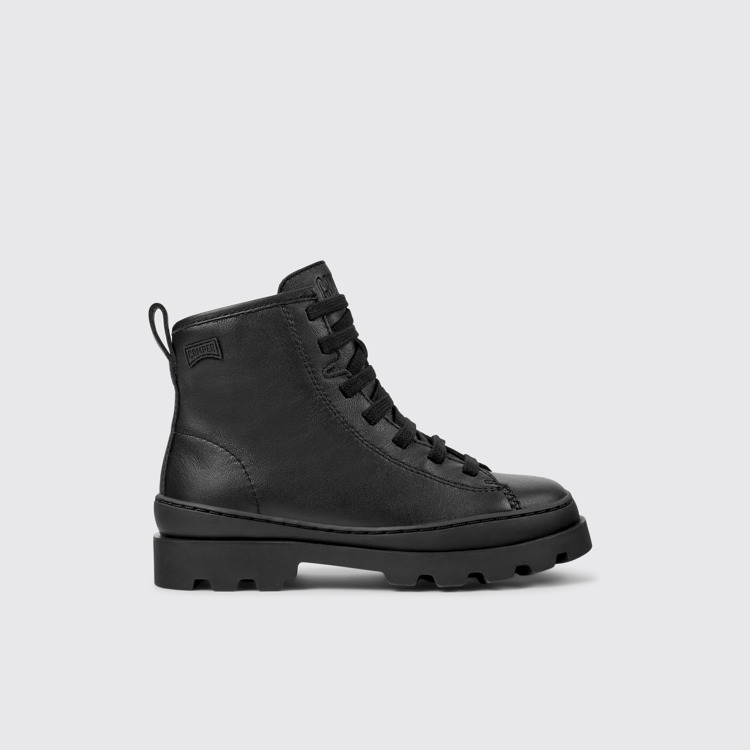 Side view of Brutus Black Leather Ankle Boots for Kids.