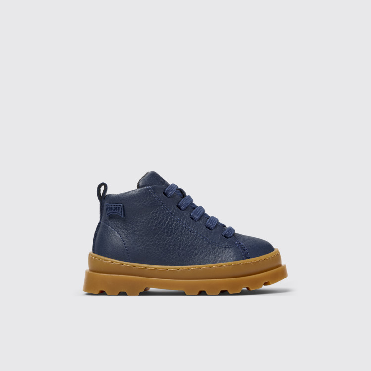 Side view of Brutus Blue Leather Ankle Boots for Kids.