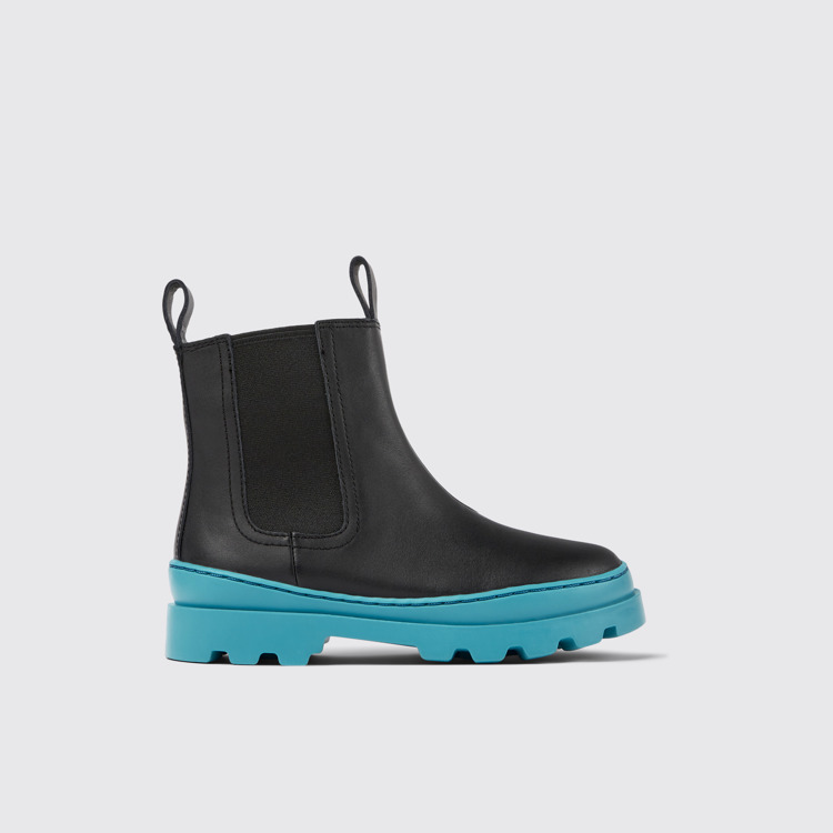 Side view of Brutus Black leather Chelsea boots for kids