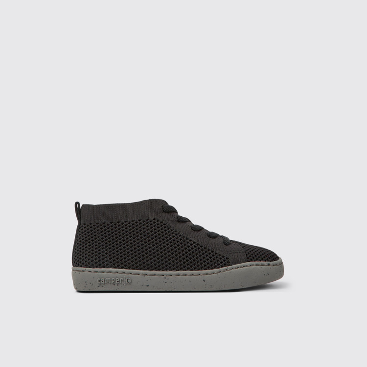 Side view of Peu Touring Black textile ankle boots for kids