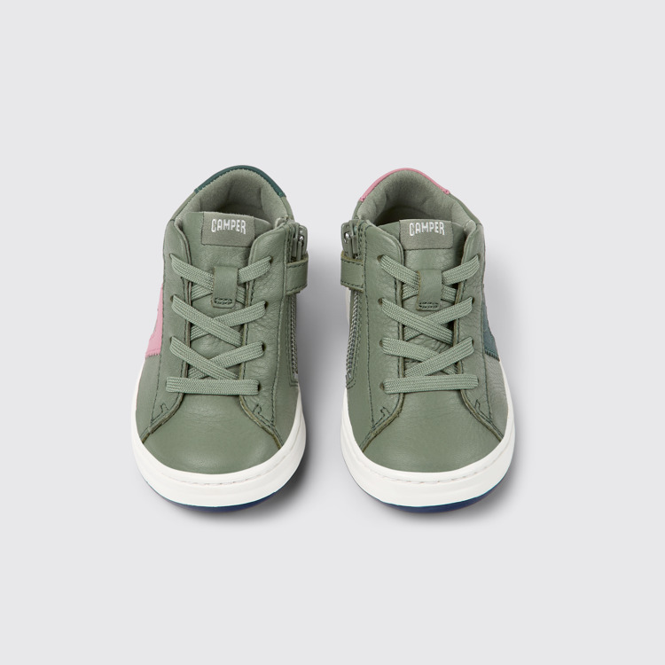 Overhead view of Twins Green leather sneakers for kids