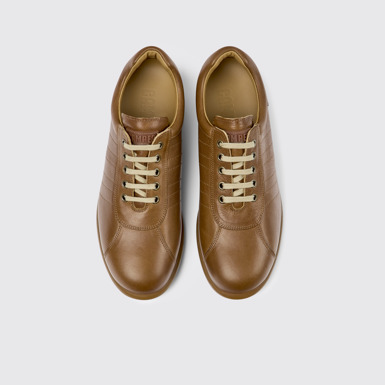 Overhead view of Pelotas Brown leather sneakers for men