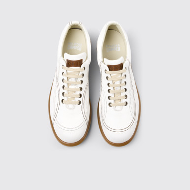 Overhead view of Twins White Leather Shoes for Men.