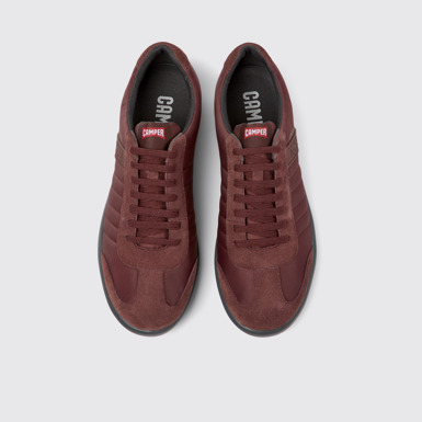 Overhead view of Pelotas XLite Burgundy textile and nubuck shoes for men