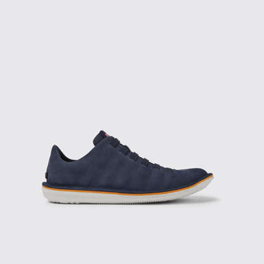 Side view of Beetle Blue nubuck sneakers for men