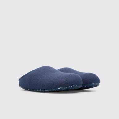 Front view of Wabi Blue wool men's slipper