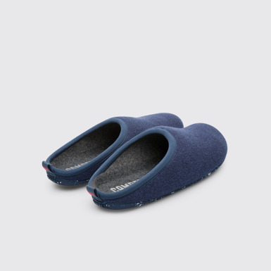 Back view of Wabi Blue wool men's slipper