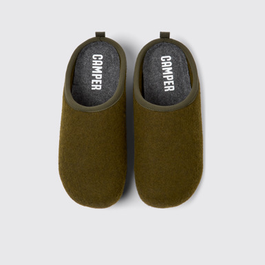 Overhead view of Wabi Dark green wool men's slipper