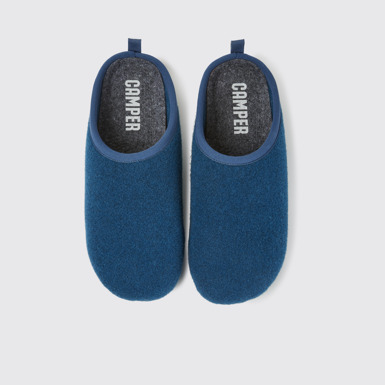Overhead view of Wabi Blue wool men’s slippers