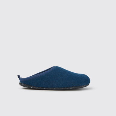 Side view of Wabi Blue wool men’s slippers