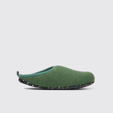 Side view of Wabi Green wool slippers for men