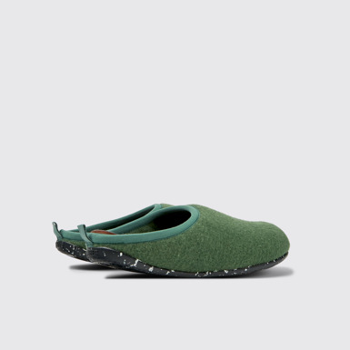 Back view of Wabi Green wool slippers for men