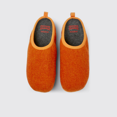 Overhead view of Wabi Orange wool and viscose slippers for men
