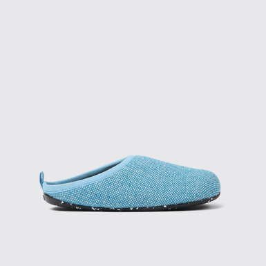 Side view of Wabi Blue wool and viscose slippers for men