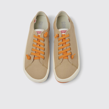 Overhead view of Peu Rambla Beige recycled cotton sneakers for men