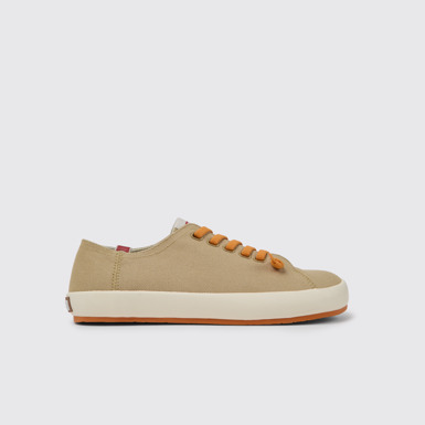 Side view of Peu Rambla Beige recycled cotton sneakers for men