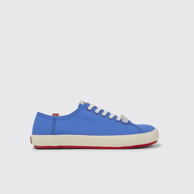 Side view of Peu Rambla Blue recycled cotton sneakers for men