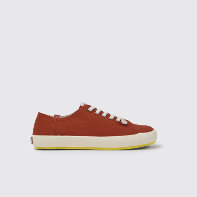 Side view of Peu Rambla Red recycled cotton sneakers for men