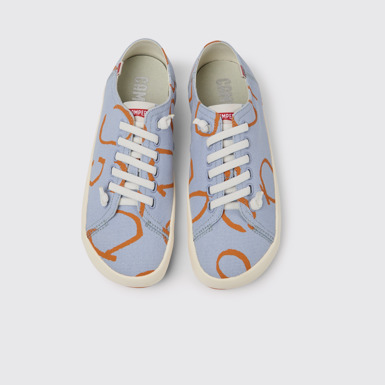 Overhead view of Peu Rambla Blue and orange printed sneakers for men