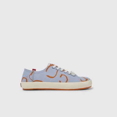 Side view of Peu Rambla Blue and orange printed sneakers for men