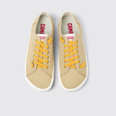 Overhead view of Peu Rambla Beige textile sneakers for men