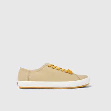 Side view of Peu Rambla Beige textile sneakers for men