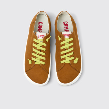 Overhead view of Peu Rambla Brown textile sneakers for men
