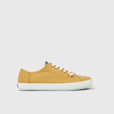 Side view of Peu Rambla Orange Textile Sneaker for Men