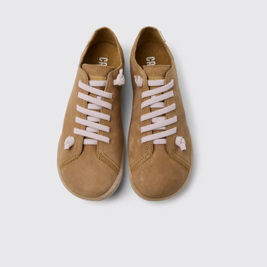 Overhead view of Peu Brown leather shoes for women