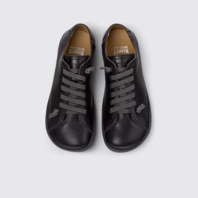Overhead view of Peu Black Leather Shoes for Women.