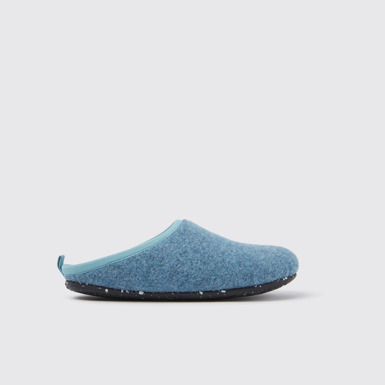 Side view of Wabi Light blue wool women’s slippers