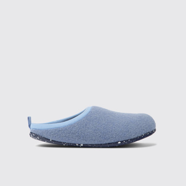 Wabi Pantuflas azules de lana para mujer