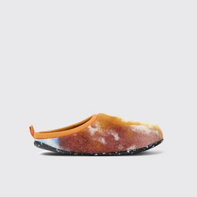 Wabi Pantuflas naranjas, azules y blancos de lana reciclada para mujer