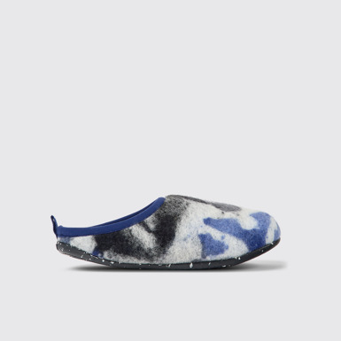 Wabi Pantuflas azules, negras y blancos de lana reciclada para mujer