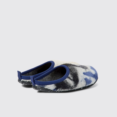 Wabi Pantuflas azules, negras y blancos de lana reciclada para mujer