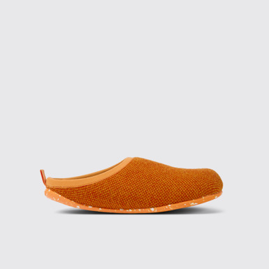 Side view of Wabi Orange wool and viscose slippers for women